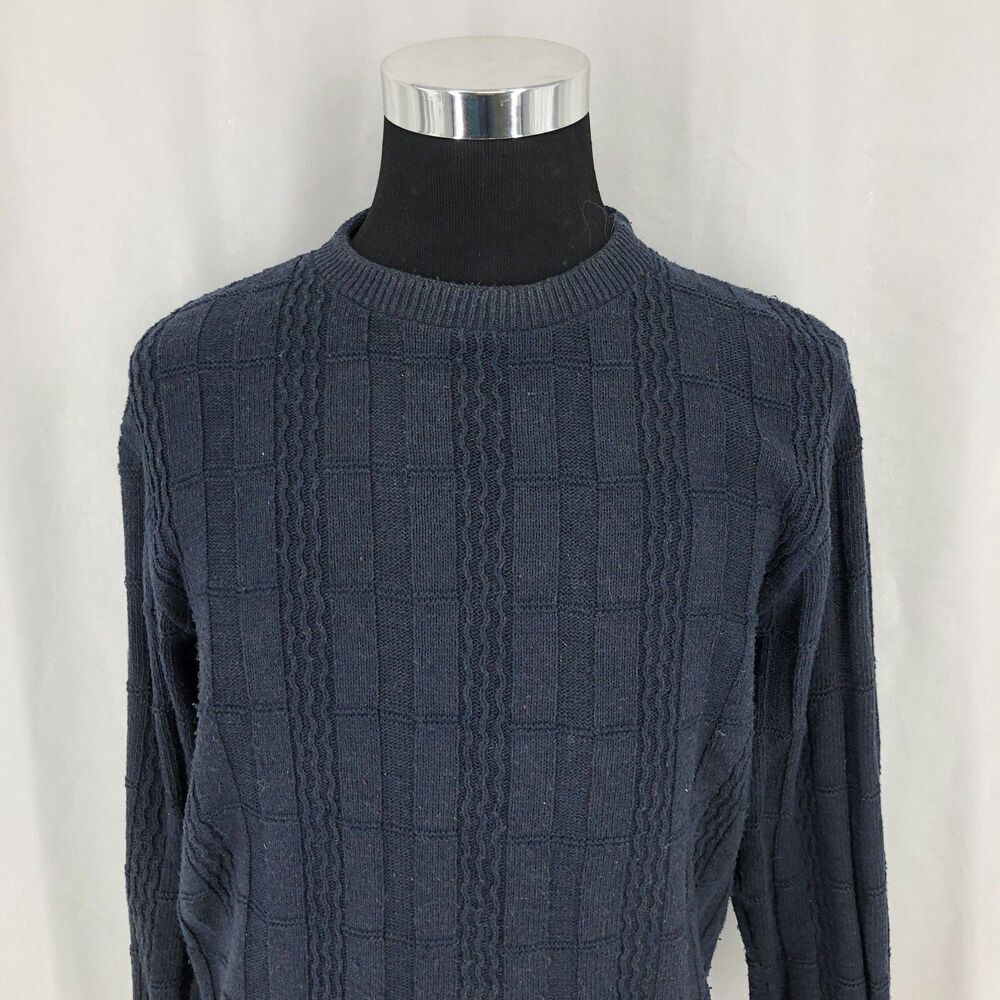 OSCAR DE LA RENTA Navy Color Flake Cable Knit Sweater Long Sleeve Medium